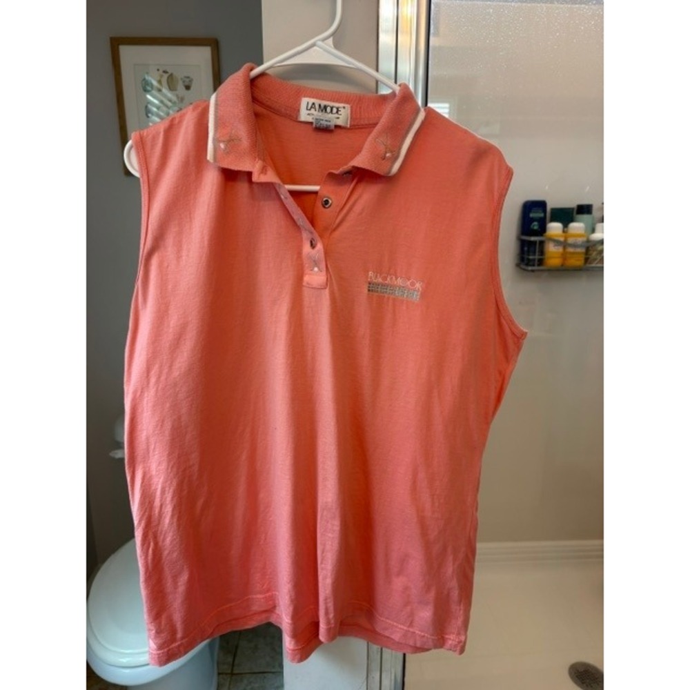 Vintage La Mode Blackmoor Sleeveless Golf Polo Shirt Women's L Cotton Made USA‎